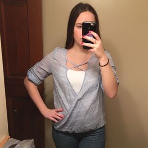 Listicle Blue & white striped blouse